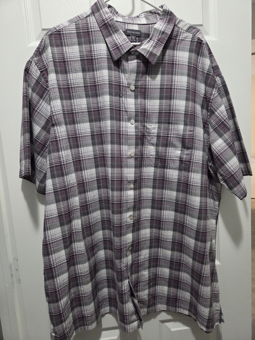 Van Heusen Men’s Short-Sleeve Plaid Button-Down in Purple and White